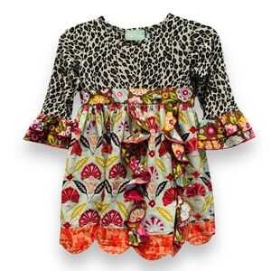 Sage & Lilly Size 6 Leopard Bodice w/Multi Color Skirt and Trim Dress